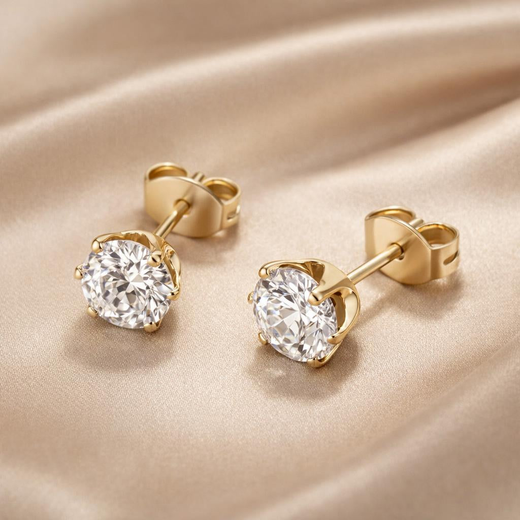 Brincos com Zircónia em Tom de Ouro Branco