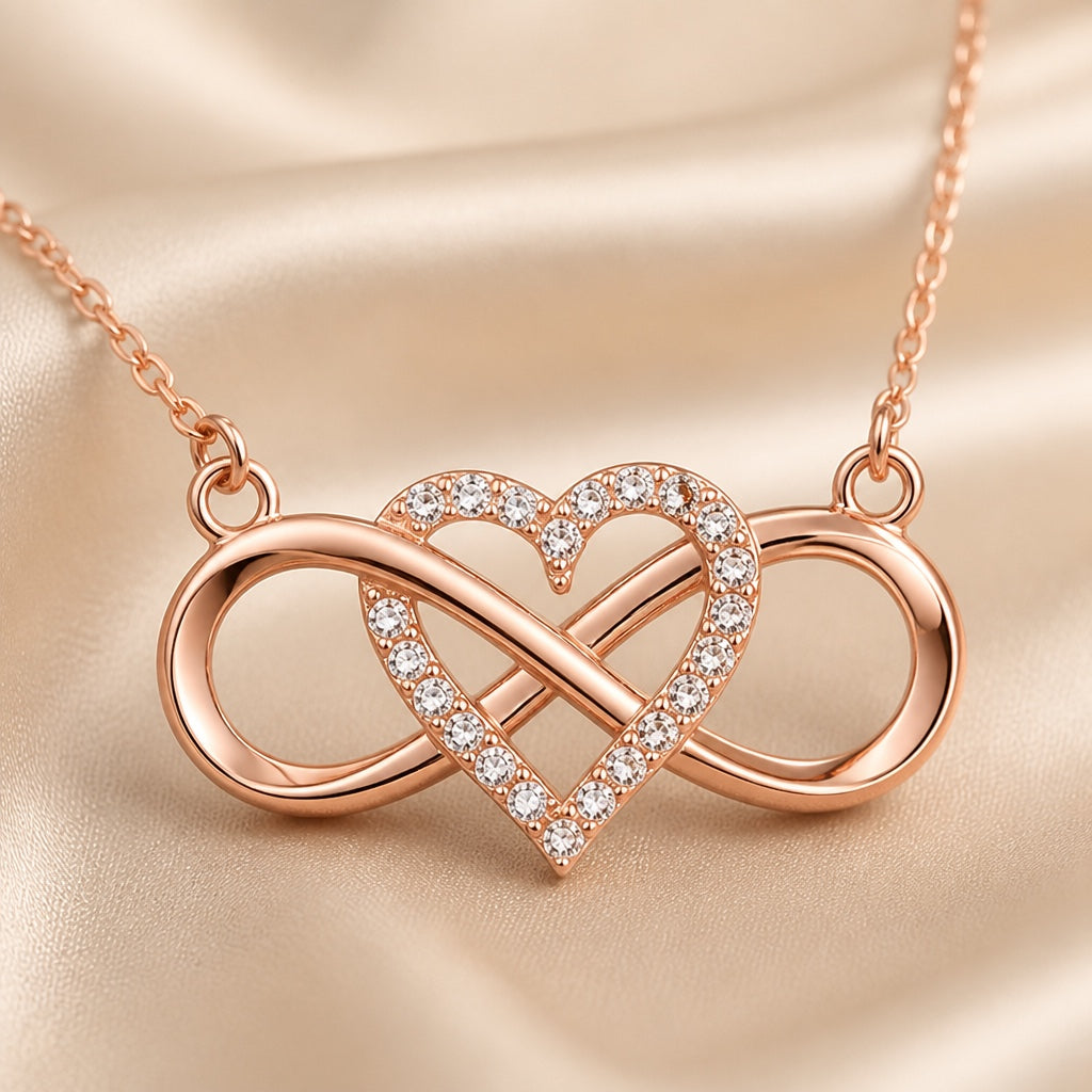 Pendente Coração Infinito em Tom de Ouro Branco com Colar