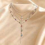 Conjunto de Colar e Brincos com Pedras Coloridas