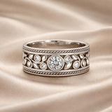 Anel Elegante com Zircónia em Tom de Ouro Branco