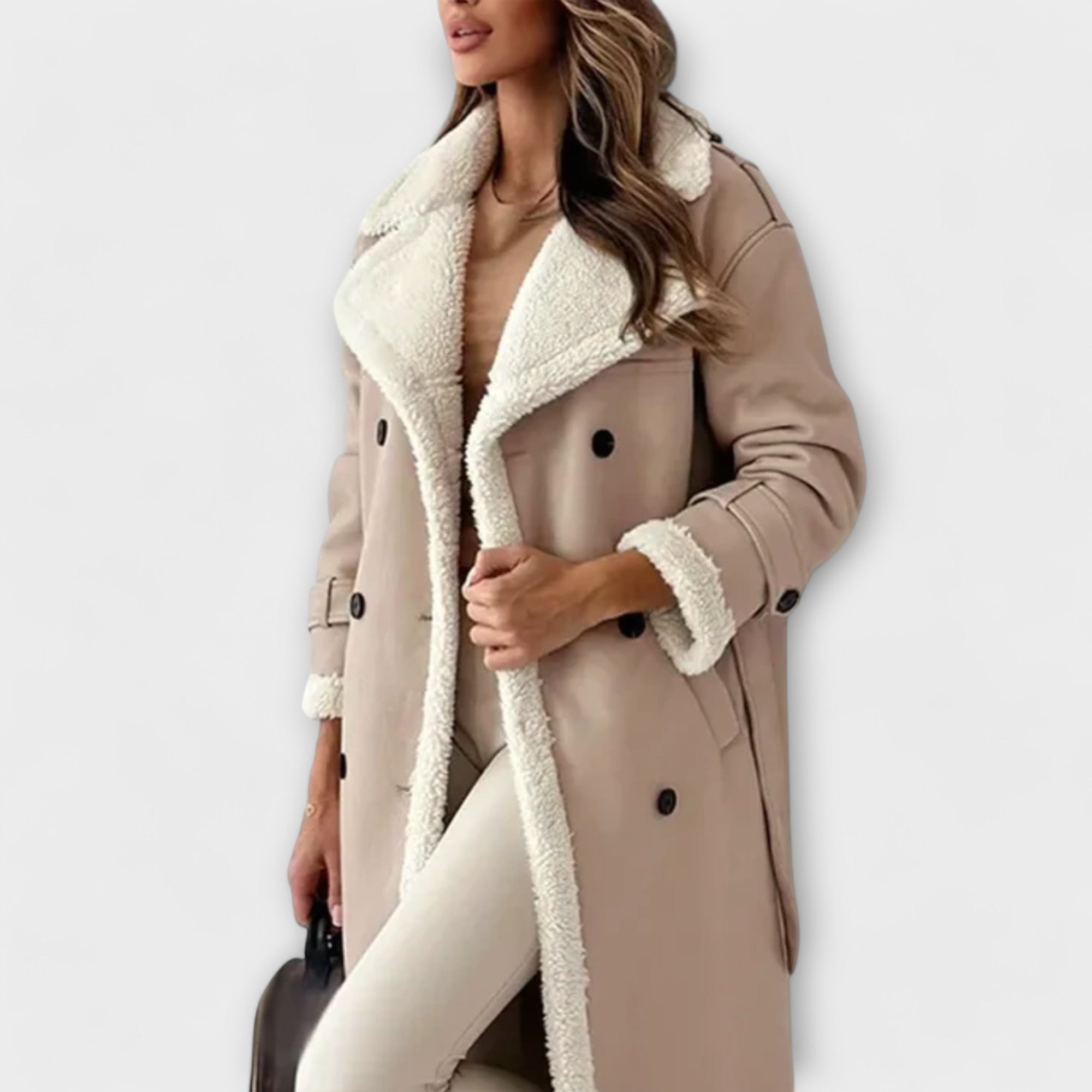 Maria | Cardigan comprido clássico com forro polar e gola teddy