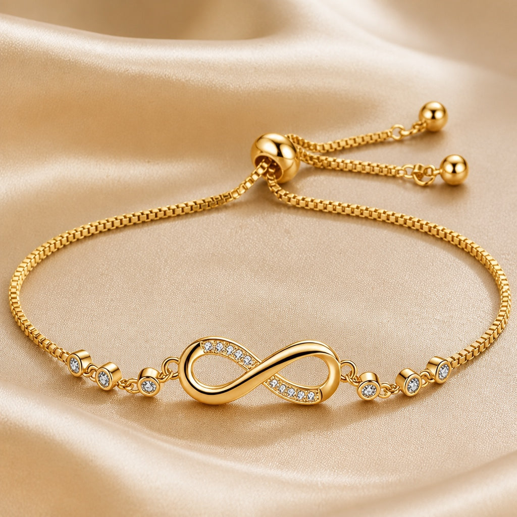 Pulseira Ajustável com Símbolo do Infinito em Tom de Ouro Branco