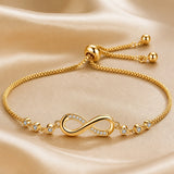Pulseira Ajustável com Símbolo do Infinito em Tom de Ouro Branco