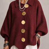 Loredana | Cardigan Oversized Canelado com Bainha Ondulada, Bordô