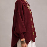 Loredana | Cardigan Oversized Canelado com Bainha Ondulada, Bordô
