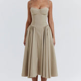 Solène – Vestido midi em sarja com corpete