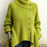 Rossella | Camisola Canelada de Gola Alta com Botões Assimétricos, Verde-Lima
