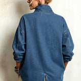 Isotta | Camisa Oversized de Ganga com Botões Diagonais, Azul