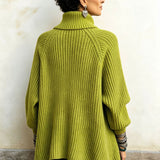Rossella | Camisola Canelada de Gola Alta com Botões Assimétricos, Verde-Lima