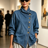 Isotta | Camisa Oversized de Ganga com Botões Diagonais, Azul