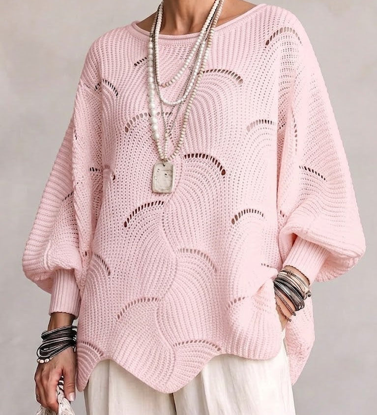 Marzia | Camisola de Malha Aberta Ondulada com Mangas Lanterna