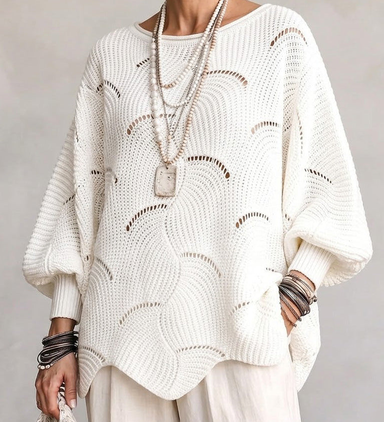 Marzia | Camisola de Malha Aberta Ondulada com Mangas Lanterna