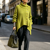Rossella | Camisola Canelada de Gola Alta com Botões Assimétricos, Verde-Lima