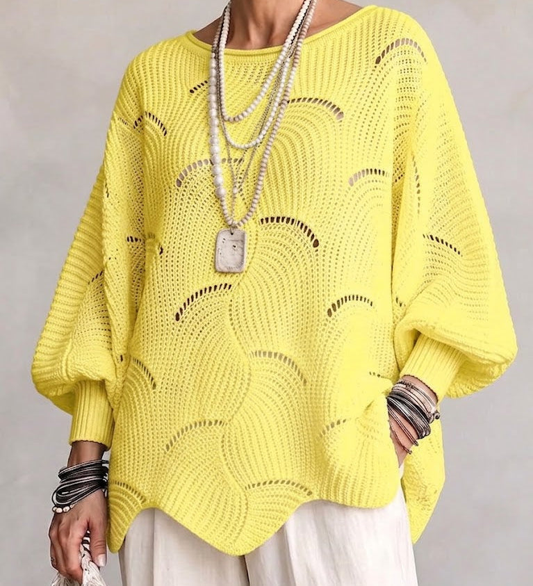 Marzia | Camisola de Malha Aberta Ondulada com Mangas Lanterna
