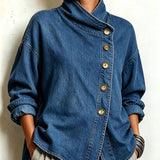 Isotta | Camisa Oversized de Ganga com Botões Diagonais, Azul
